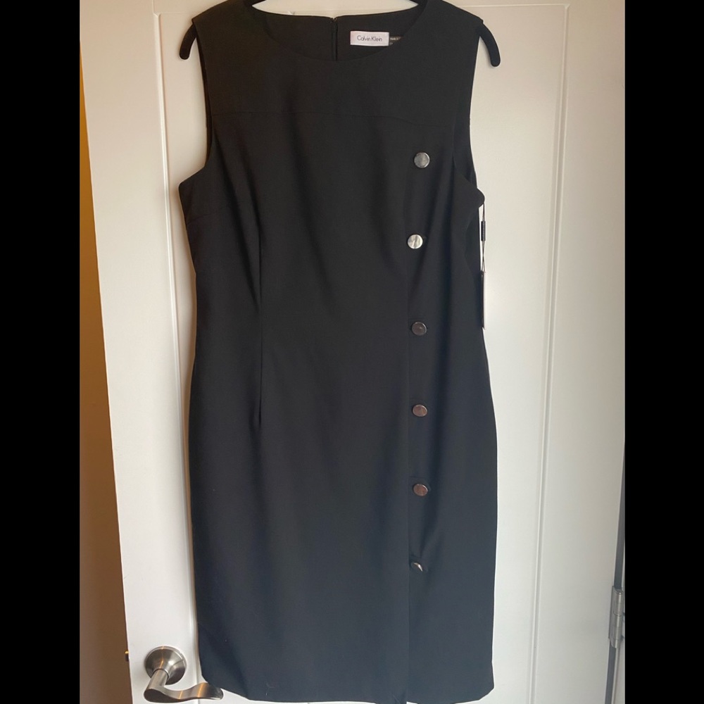 NEW! Black dress with faux silver buttons, 12.